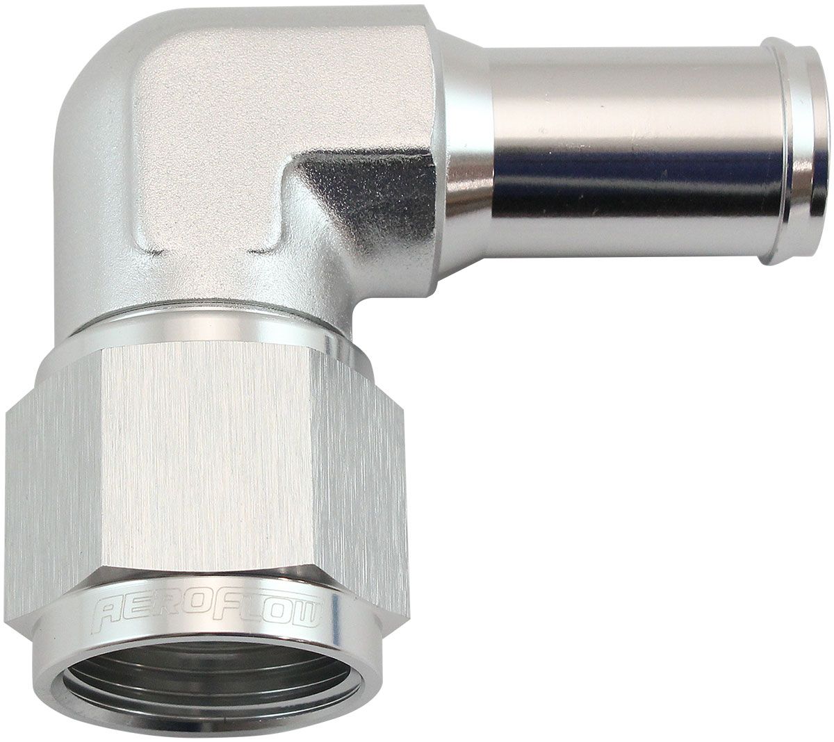 FEMALE -10AN 90DEG TO 5/8 BARBSILVER SWIVEL NUT