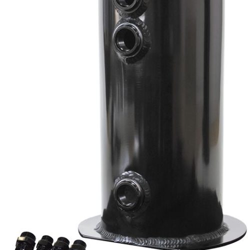SURGE TANK 2.5L ANODISED BLACK3X3/8 1X1/2 OR 3X -6AN 1X -8AN