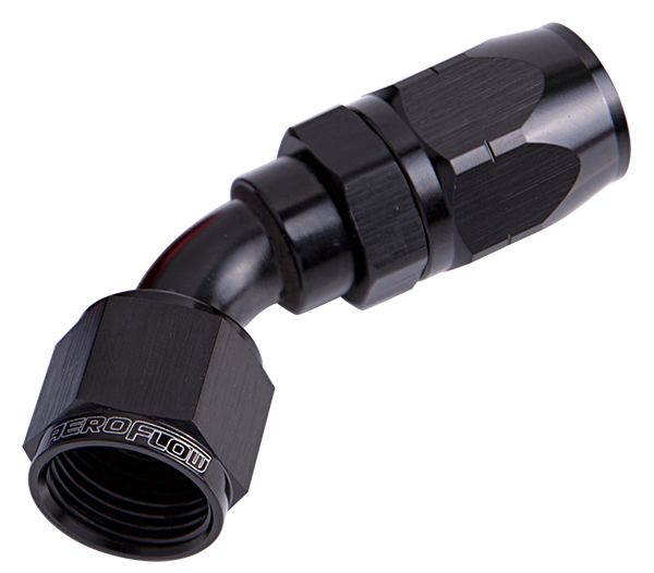 ALLOY 45 DEG HOSE END -6AN BLACK CUTTER STYLE FULL SWIVEL