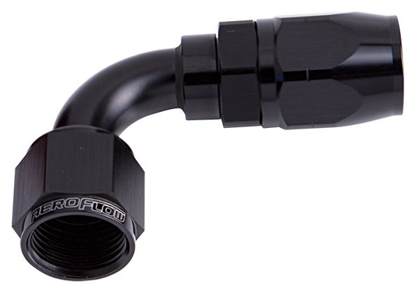 ALLOY 90 DEG HOSE END -12AN BLACK CUTTER STYLE FULL SWIVEL