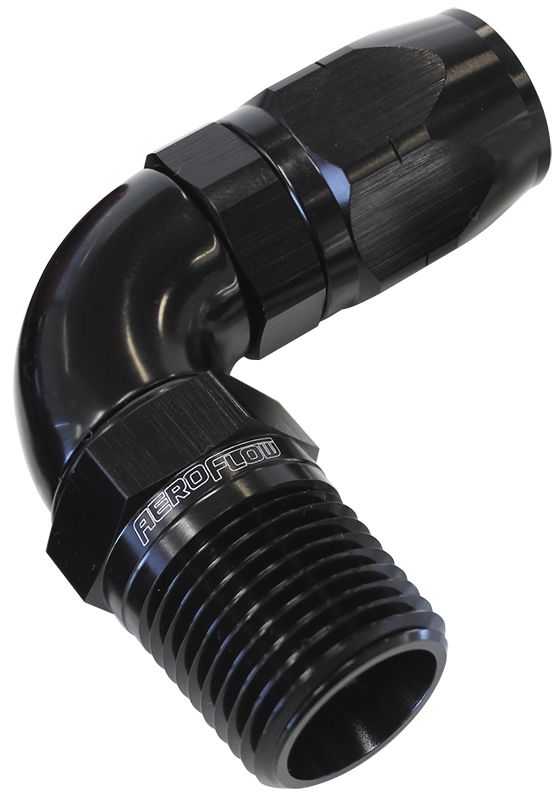 Male 1/4 NPT 90 Deg to -6 HoseBLACK FULL FLOW BILLET 1 PIECE