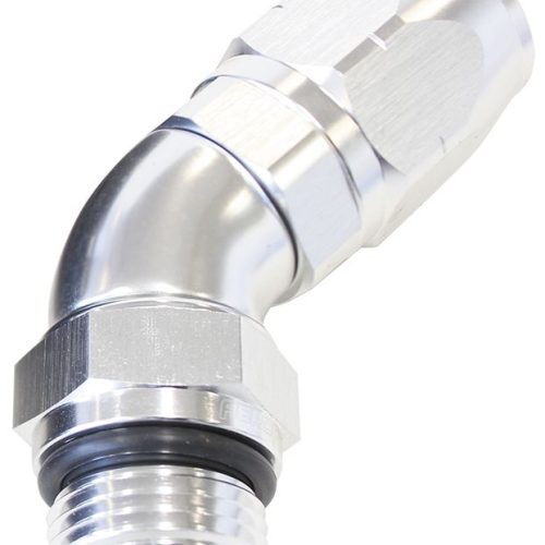 45° Male ORB Full Flow Swivel Hose End -10 ORB to -10ANSilver Finish. Suits 100 & 450 Series Hose
