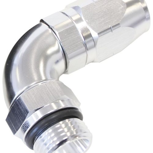 90° Male ORB Full Flow Swivel Hose End -10 ORB to -10ANSilver Finish. Suits 100 & 450 Series Hose