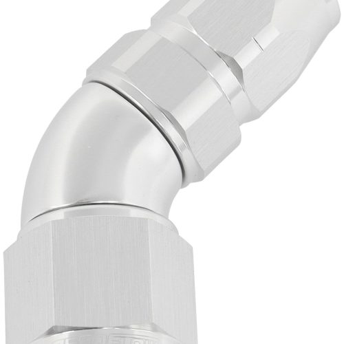 STEPPED 45 DEG HOSEEND -6 HOSETO -8AN REDUCER HOSE END SILVE