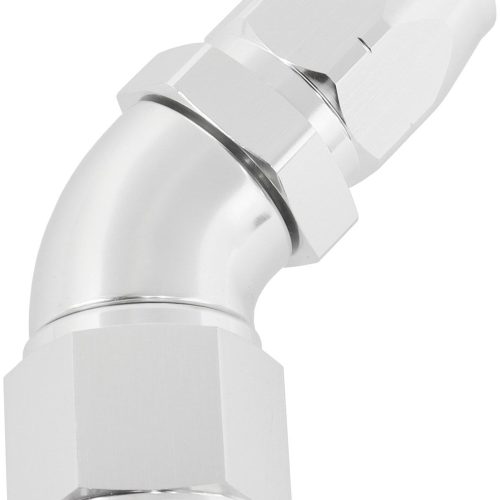 STEPPED 45 DEG HOSEEND -8 HOSETO -10AN REDUCER HOSE END SILV