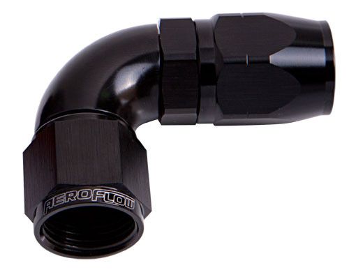ALLOY 90 DEG HOSE END -8AN BLACK CUTTER STYLE FULL SWIVEL