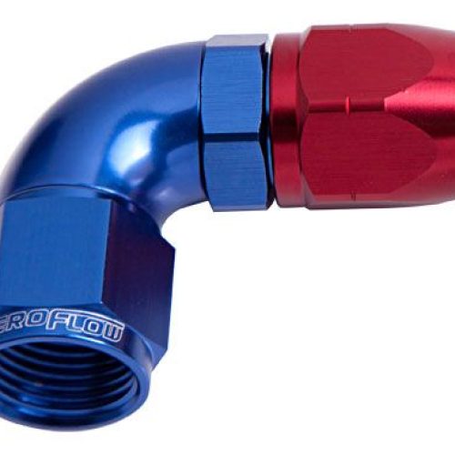 ALLOY 90 DEG HOSE END -8AN    BLUE CUTTER STYLE FULL SWIVEL