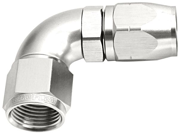 ALLOY 90 DEG HOSE END -10AN SILVER CUTTER STYLE FUL SWIVEL