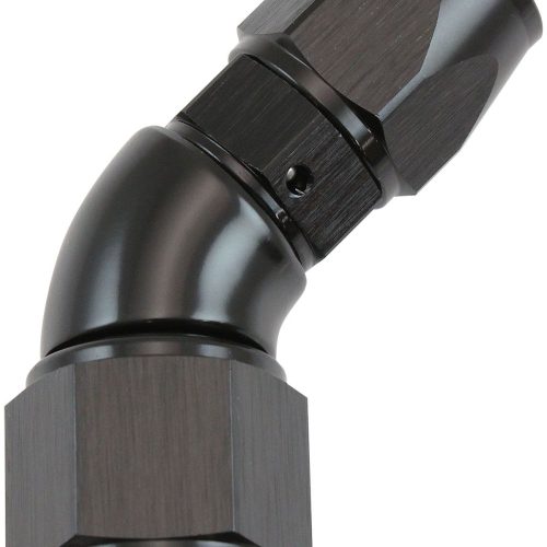 STEPPED 45 DEGREE END -6 HOSE TO -8AN REDUCER HOSE END BLACK