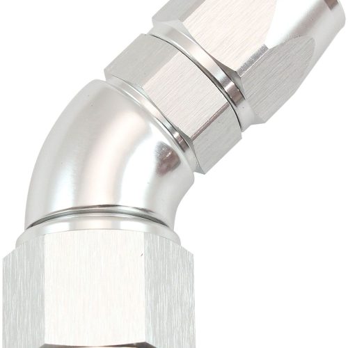 STEPPED 45 DEGREE END -6 HOSE TO -8AN REDUCER HOSE END SILVE