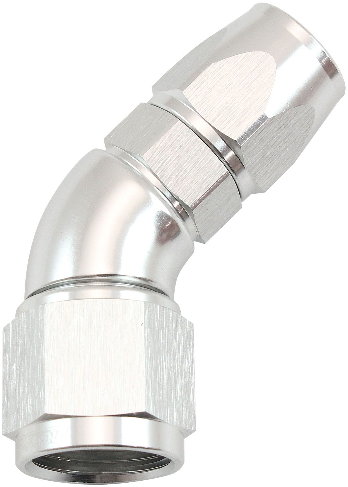 STEPPED 45 DEGREE END -6 HOSE TO -8AN REDUCER HOSE END SILVE