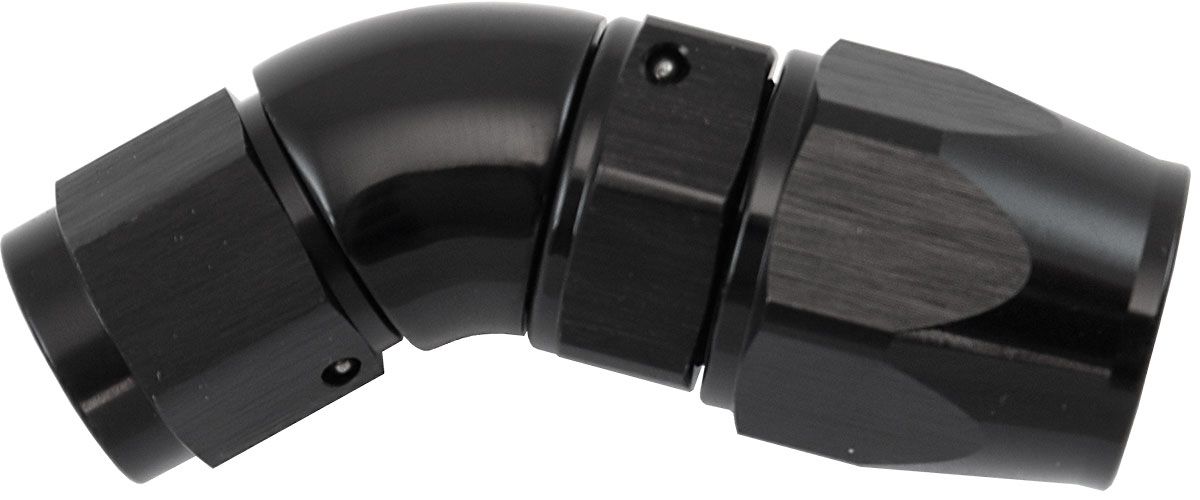 STEPPED 45 DEGREE END -8 HOSE TO -6AN EXPANDER HOSE END BLAC