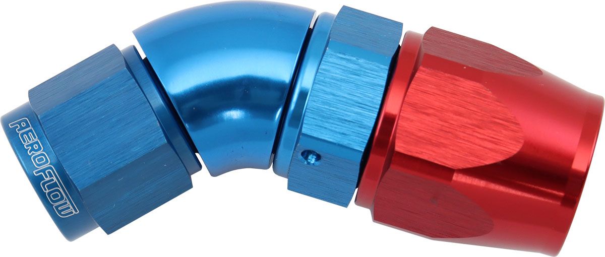 STEPPED 45 DEGREE END -8 HOSE TO -6AN EXPANDER HOSE END BLUE