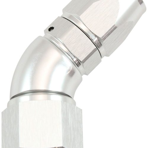 STEPPED 45 DEGREE END -8 HOSE TO -10AN REDUCER HOSE END SILV