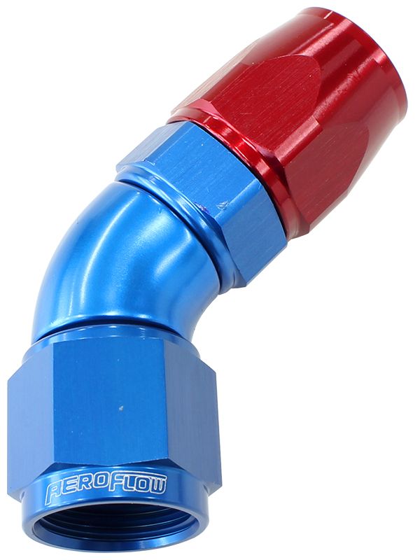 45 DEG -20AN FULL FLOW TEFLON HOSE END BLUE 1 PIECE FULLFLOW