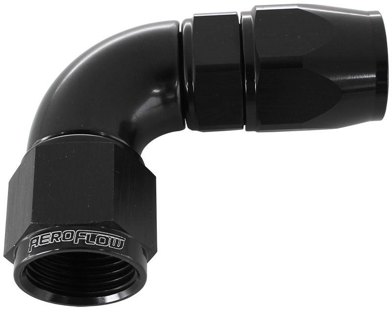 90 DEG -4AN FULL FLOW TEFLON HOSE END BLACK 1 PIECE FULLFLO
