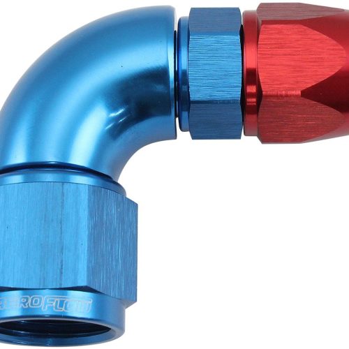STEPPED 90 DEGREE END -6 HOSE TO -8AN REDUCER HOSE END BLUE