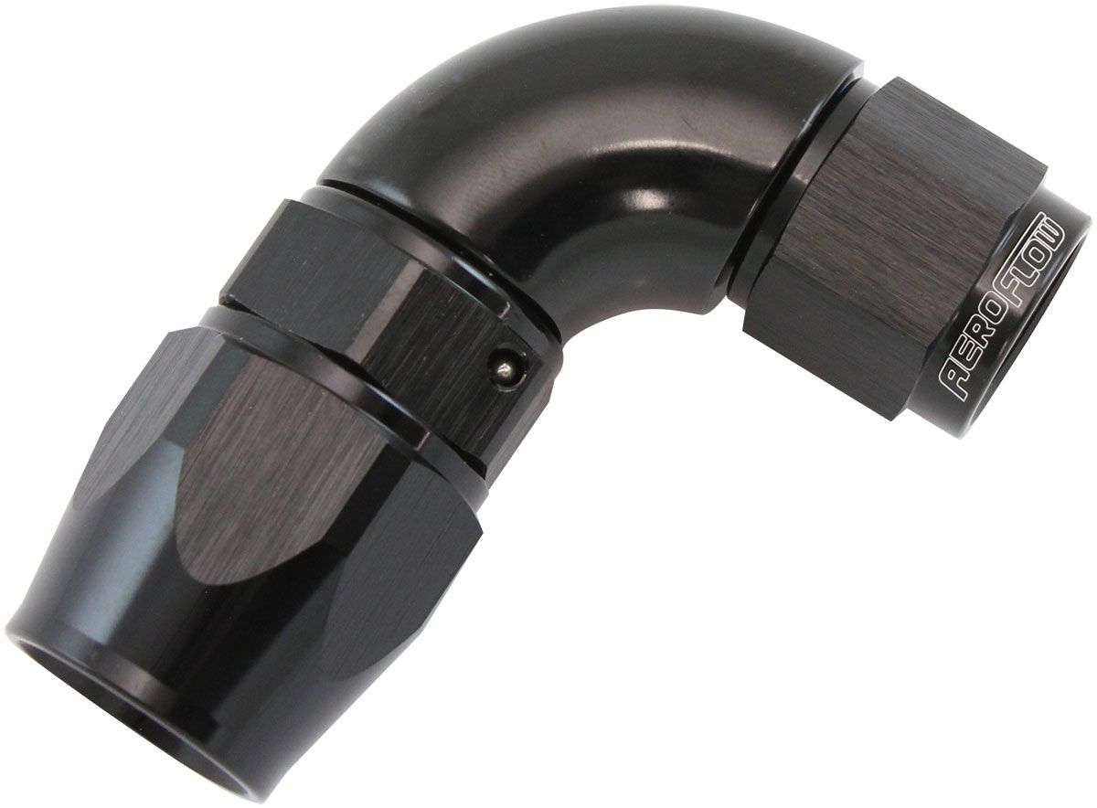 STEPPED 90 DEGREE END -8 HOSE TO -6AN EXPANDER HOSE END BLAC