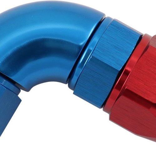 STEPPED 90 DEGREE END -8 HOSE TO -6AN EXPANDER HOSE END BLUE