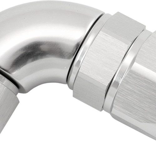 STEPPED 90 DEGREE END -8 HOSE TO -6AN EXPANDER HOSE END SILV