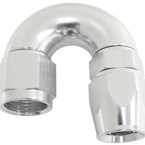 180 DEG -4AN FULL FLOW TEFLON HOSE END SILVER 1 PIECE FULLFL