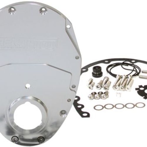 SB CHEV 350 V6 2 PIECE TIMING COVER KIT BILLET SILVER