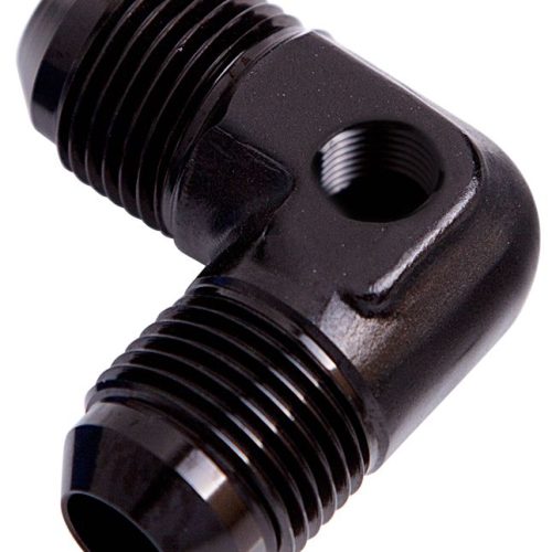 90 DEG UNION -6AN WITH 1/8″ PORT BLACK