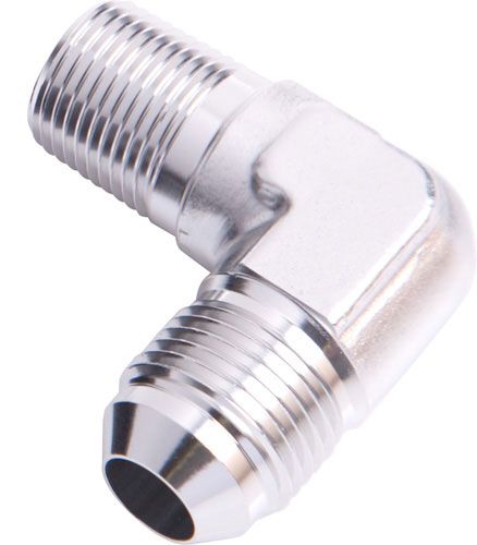 MALE 90 DEG 3/8" NPT TO -6AN SILVER MALE NPT TO AN 90 DEG