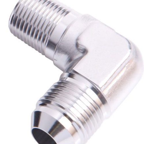 MALE 90 DEG 1/2″ NPT TO -8AN  SILVER MALE NPT TO AN 90 DEG