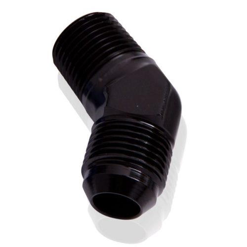MALE 45 DEG 1/8″ NPT TO -6AN  BLACK MALE NPT TO AN 45 DEG