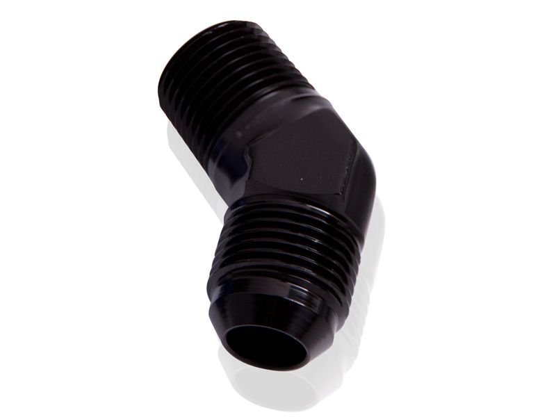 MALE 45 DEG 1/8" NPT TO -6AN BLACK MALE NPT TO AN 45 DEG