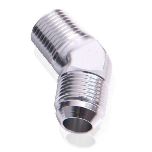 MALE 45 DEG 1/4″ NPT TO -8AN  SILVER MALE NPT TO AN 45 DEG
