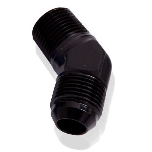MALE 45 DEG 1/2″ NPT TO -8AN  BLACK MALE NPT TO AN 45 DEG