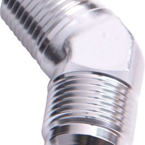 MALE 45 DEG 3/8″ NPT TO -8AN  SILVER MALE NPT TO AN 45 DEG