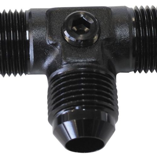 MALE FLARE TEE -6AN WITH 1/8″ PORT BLACK ALL SIDES MALE AN