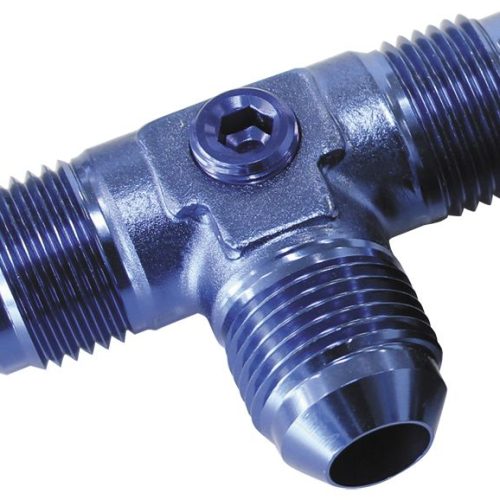 MALE FLARE TEE -8AN WITH 1/8″ PORT BLUE ALL SIDES MALE AN