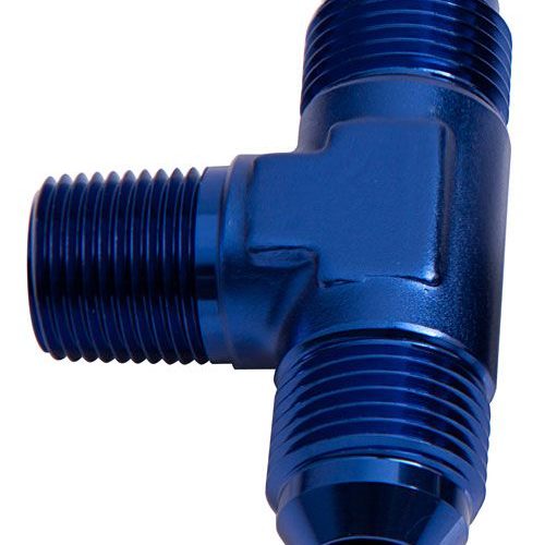Tee with NPT On Side 1/8″ to -3AN Blue Finish