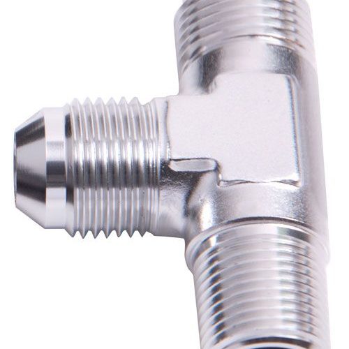 Tee with NPT On Run 1/8″ to -3AN Silver Finish