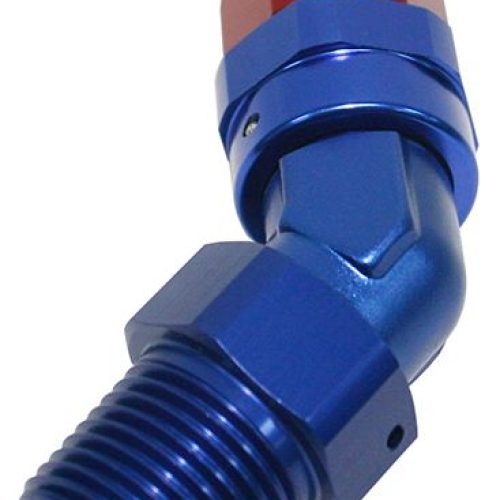 Male NPT Taper Swivel 45° Hose End 3/4″ to -16AN Blue/Red Finish. Suit 100 & 450 Series Hose