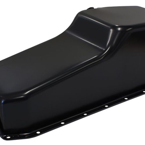 STEEL STOCK OIL PAN SBC BLACK LH/SIDE DIPSTICK REAR SUMP