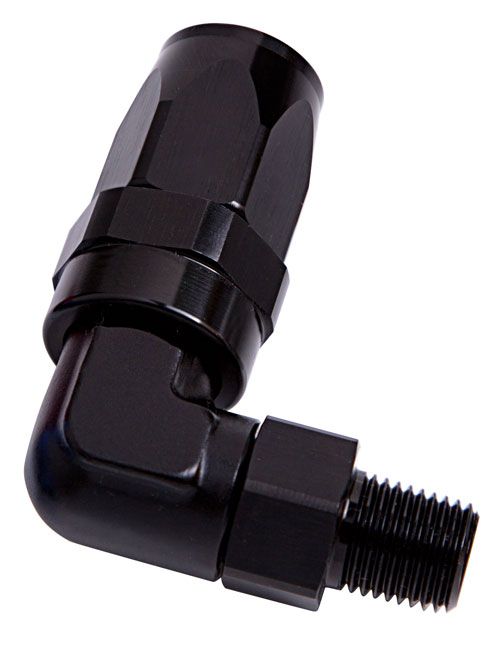 MALE 1/8" NPT 90 DEG TO -6AN BLACK FULL SWIVEL 90 DEG
