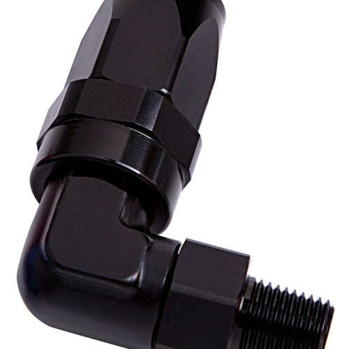 MALE 1/2″ NPT 90 DEG TO -8AN  BLACK FULL SWIVEL 90 DEG