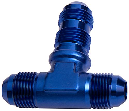 <strong>Bulkhead AN Tee -3AN </strong>Blue Finish. Bulkhead Nuts Sold Separately