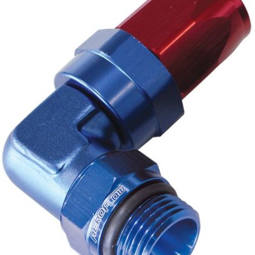 ORB Taper Swivel 90° Hose End -8AN to -10ORB Blue/Red Finish. Suit 100 & 450 Series Hose