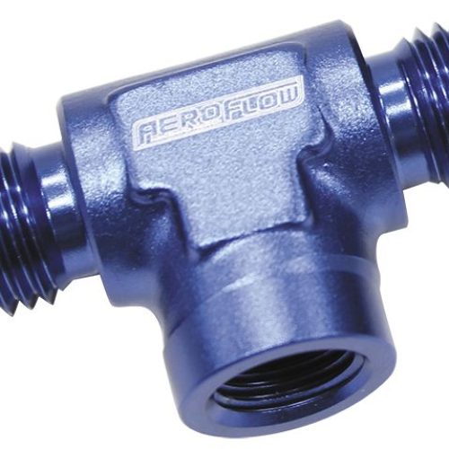 -3AN MALE TEE WITH 1/8 ON SIDEBLUE FEMALE 1/8″ NPT ON SIDE