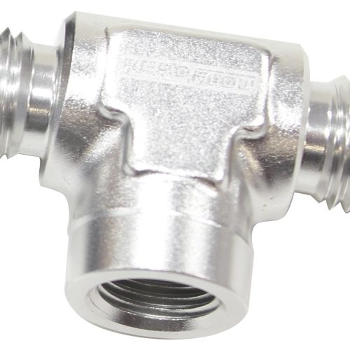 -4AN MALE TEE WITH 1/8 ON SIDESILVER FEMALE 1/8″ NPT ON SIDE