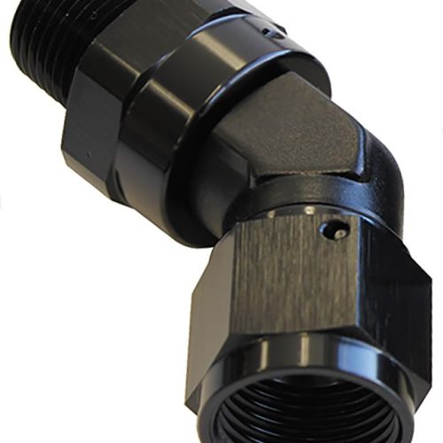 45 DEG 1/2 NPT TO -10AN FEMALEBLACK FULL SWIVEL FITTING