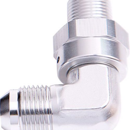 90 DEG 1/8″ NPT TO -4AN       SILVER MALE SWIVEL THREAD