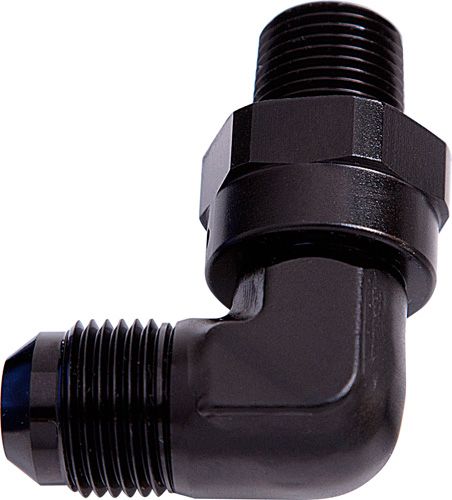 90 DEG 1/2" NPT TO -10AN BLACK MALE SWIVEL THREAD